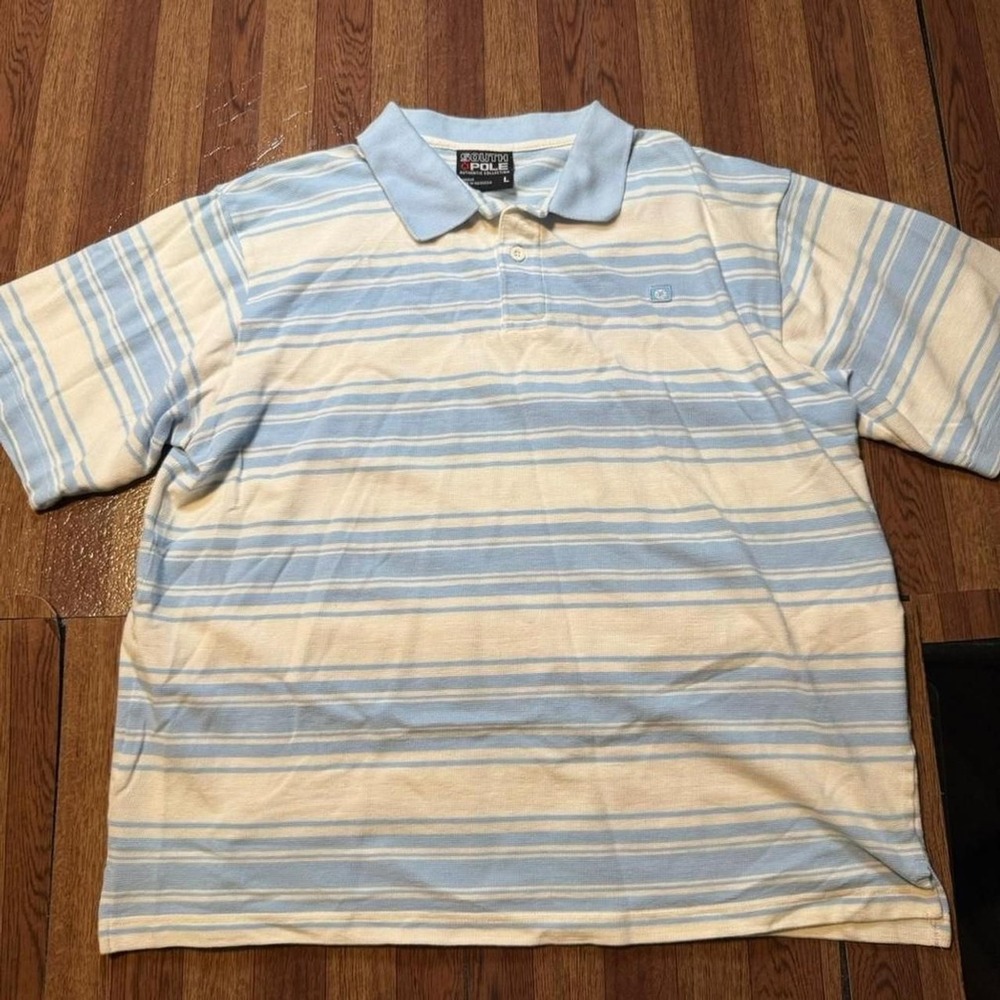 SouthPole Vintage Blue White Striped Golf Polo Button Shirt Large